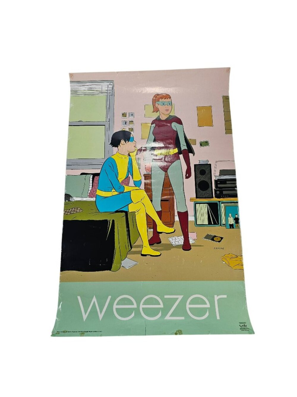 Vintage Weezer Promo Poster RARE Cartoon Superheroes 2001 Adrian Tomine 22x34"